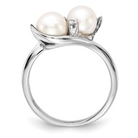 14K White Gold 6mm White Freshwater Cultured Two-Pearl and Aaa Diamond Ring view 2