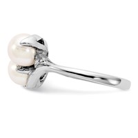 14K White Gold 6mm White Freshwater Cultured Two-Pearl and Aaa Diamond Ring view 4