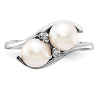 14K White Gold 6mm White Freshwater Cultured Two-Pearl and Aaa Diamond Ring view 5