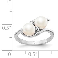 14K White Gold 6mm White Freshwater Cultured Two-Pearl and Aaa Diamond Ring view 3
