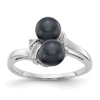 14K White Gold 5.5mm Black Freshwater Cultured Two-Pearl and VS Diamond Ring view 1