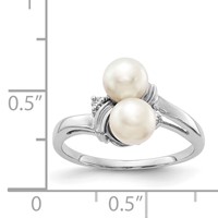 14K White Gold 5.5mm White Freshwater Cultured Two-Pearl and Aaa Diamond Ring view 3