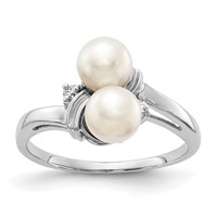 14K White Gold 5.5mm White Freshwater Cultured Two-Pearl and Aaa Diamond Ring view 1