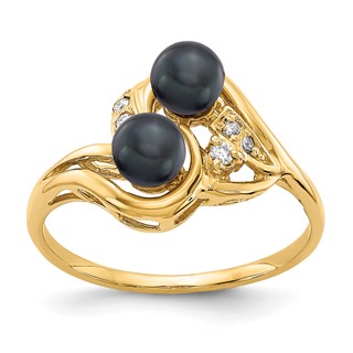 Gold Freshwater Cultured Pearl and Diamond Rings