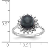 14K White Gold 7.5mm Black Freshwater Cultured Pearl and 0.25 Carat AA Diamond Halo Ring view 2
