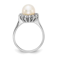 14K White Gold 7.5mm White Freshwater Cultured Pearl and 0.25 Carat a Diamond Halo Ring view 2