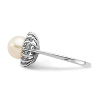 14K White Gold 7.5mm White Freshwater Cultured Pearl and 0.25 Carat a Diamond Halo Ring view 3