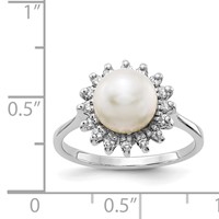 14K White Gold 7.5mm White Freshwater Cultured Pearl and 0.25 Carat a Diamond Halo Ring view 5