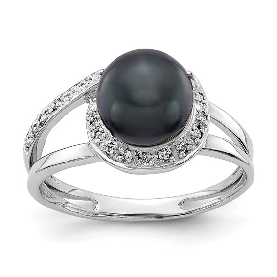 Gold Polished Freshwater Pearl and Diamond Rings