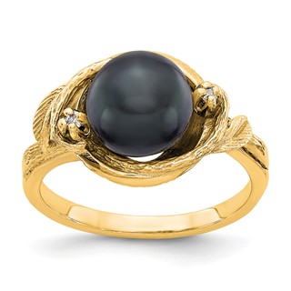 Gold Polished Freshwater Pearl and Diamond Rings
