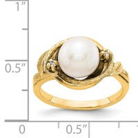 14K 7.5mm White Freshwater Cultured Pearl and a Diamond Swirl Ring view 2