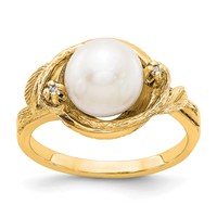 14K 7.5mm White Freshwater Cultured Pearl and a Diamond Swirl Ring view 1