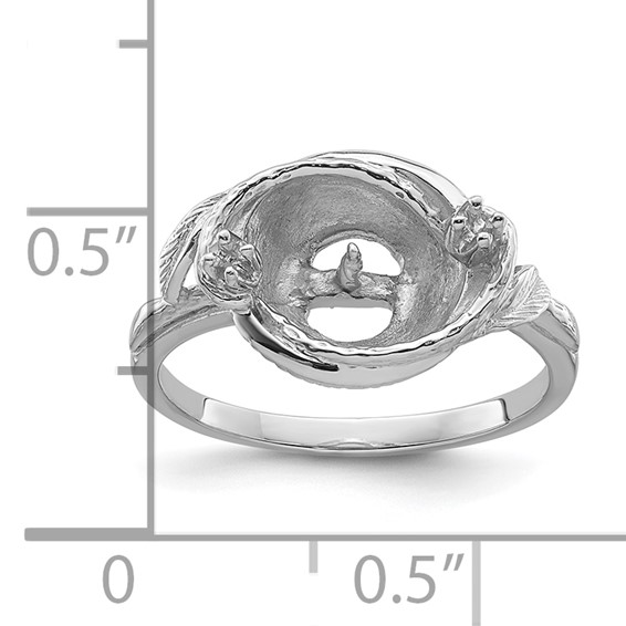 14k White Gold Holds 7.5mm Pearl and 2-1.3mm Stones Swirl Ring Mounting