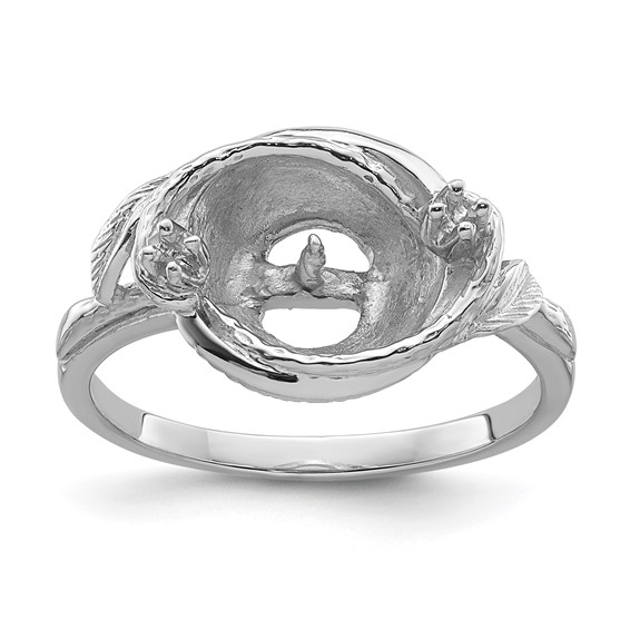 14k White Gold Holds 7.5mm Pearl and 2-1.3mm Stones Swirl Ring Mounting