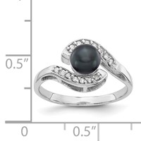 14K White Gold 5.5mm Black Freshwater Cultured Pearl and 0.05 Carat a Diamond Bypass Ring view 2