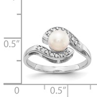 14K White Gold 5.5mm White Freshwater Cultured Pearl and 0.05 Carat Aaa Diamond Bypass Ring view 5