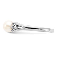 14K White Gold 6mm White Freshwater Cultured Pearl and 0.10 Carat AA Diamond Ring view 3
