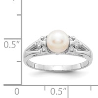 14K White Gold 6mm White Freshwater Cultured Pearl and 0.10 Carat AA Diamond Ring view 5