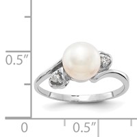 14K White Gold 7mm White Freshwater Cultured Pearl and 0.05 Carat AA Diamond Ring view 2