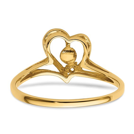 14k Holds 4.5mm Pearl and 1-1.0mm Stone Heart Ring Mounting