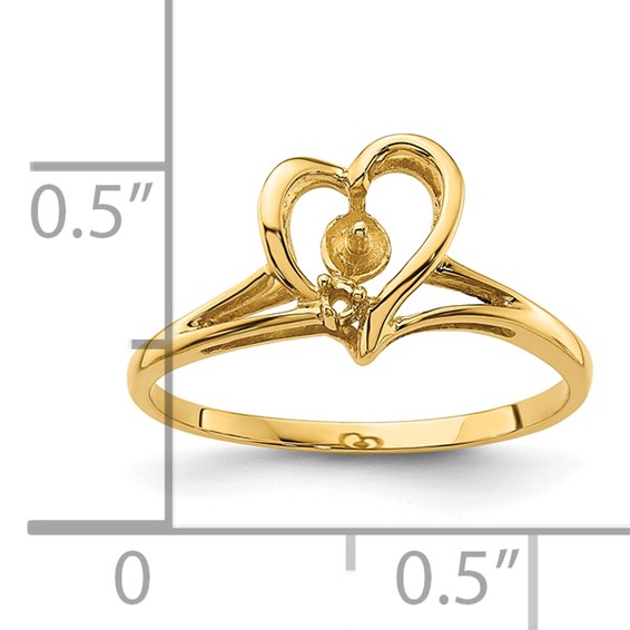 14k Holds 4.5mm Pearl and 1-1.0mm Stone Heart Ring Mounting