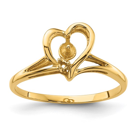 14k Holds 4.5mm Pearl and 1-1.0mm Stone Heart Ring Mounting
