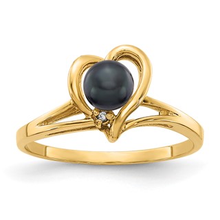 Gold Polished Freshwater Pearl and Diamond Rings