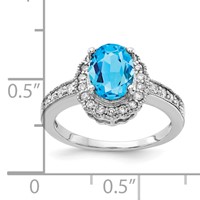 14K White Gold 8x 6mm Oval Blue Topaz and 0.33 Carat AA Diamond Halo Ring view 2