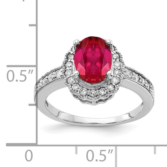 14k White Gold 8x6mm Oval Ruby A Diamond ring