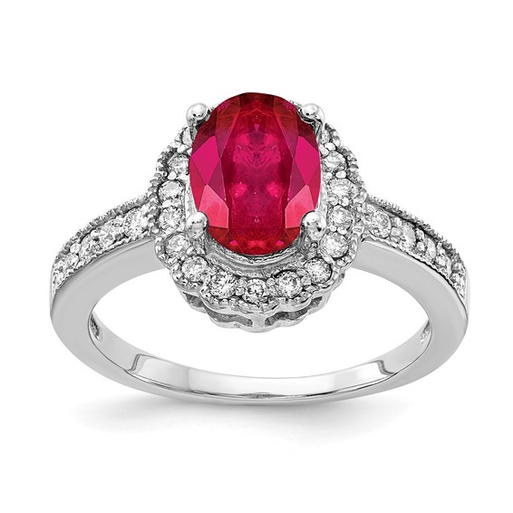 14k White Gold 8x6mm Oval Ruby A Diamond ring