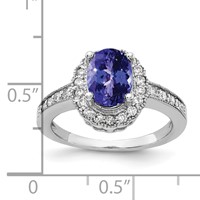 14K White Gold 8x 6mm Oval Tanzanite and 0.25 Carat AA Diamond Halo Ring view 2