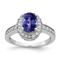 14K White Gold 8x 6mm Oval Tanzanite and 0.25 Carat AA Diamond Halo Ring view 1