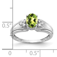 14K White Gold 7x 5mm Oval Peridot and 0.07 Carat AA Diamond Ring view 3