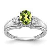 14K White Gold 7x 5mm Oval Peridot and 0.07 Carat AA Diamond Ring view 1