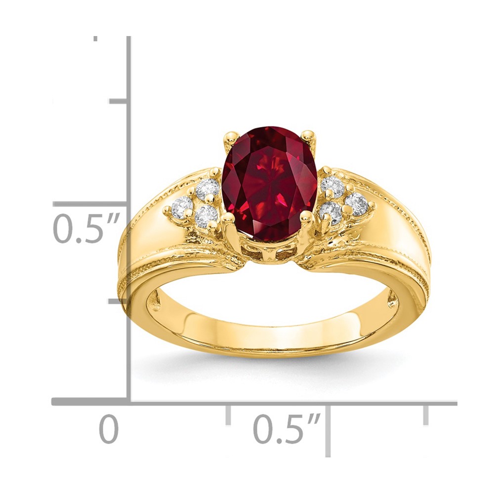 14k 8x6mm Oval Created Ruby AA Diamond ring (Y4452CR/AA)
