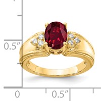 14K Yellow Gold 8x 6mm Oval Lab-Created Ruby and 0.10 Carat AA Diamond Ring view 2