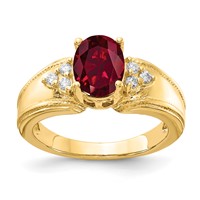 14K Yellow Gold 8x 6mm Oval Lab-Created Ruby and 0.10 Carat AA Diamond Ring view 1