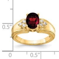 14K Yellow Gold 8x 6mm Oval Garnet and 0.10 Carat AA Diamond Ring view 5
