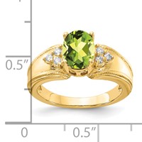 14K Yellow Gold 8x 6mm Oval Peridot and 0.10 Carat AA Diamond Ring view 2