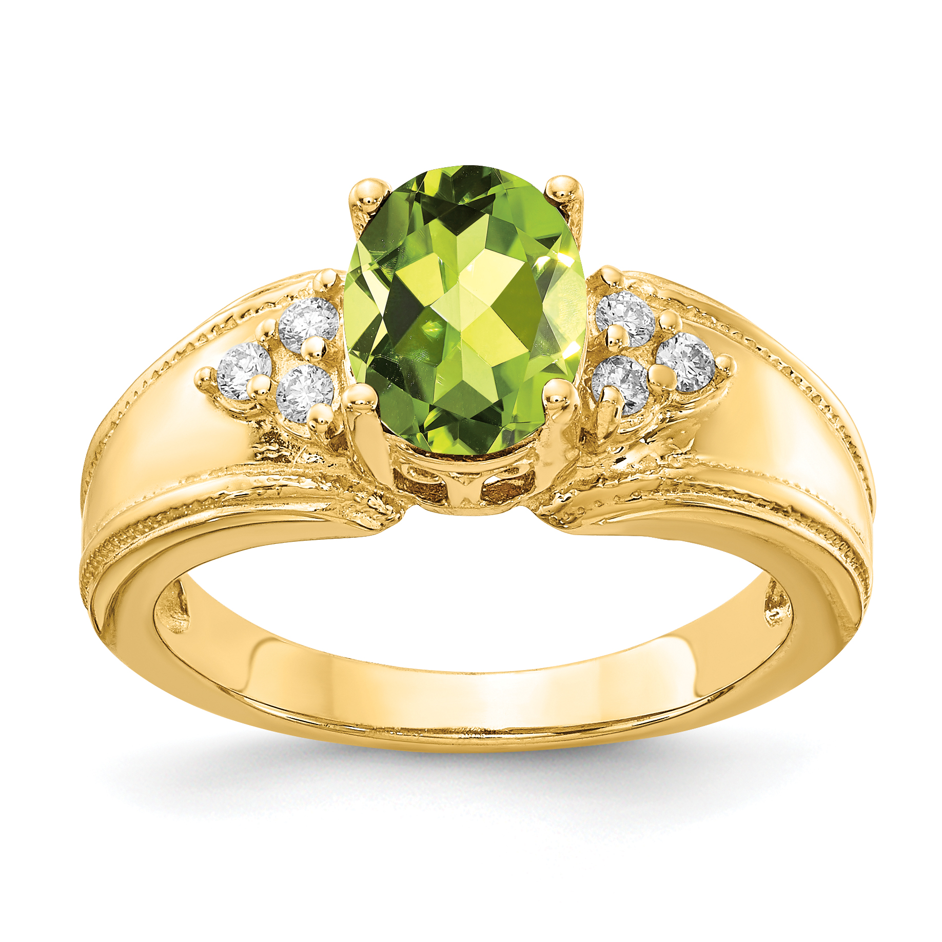 14k 8x6mm Oval Peridot AA Diamond ring (Y4452PE/AA)
