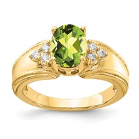 14K Yellow Gold 8x 6mm Oval Peridot and 0.10 Carat AA Diamond Ring view 1