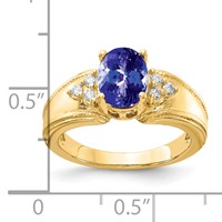 14K Yellow Gold 8x 6mm Oval Tanzanite and 0.10 Carat AA Diamond Ring view 2