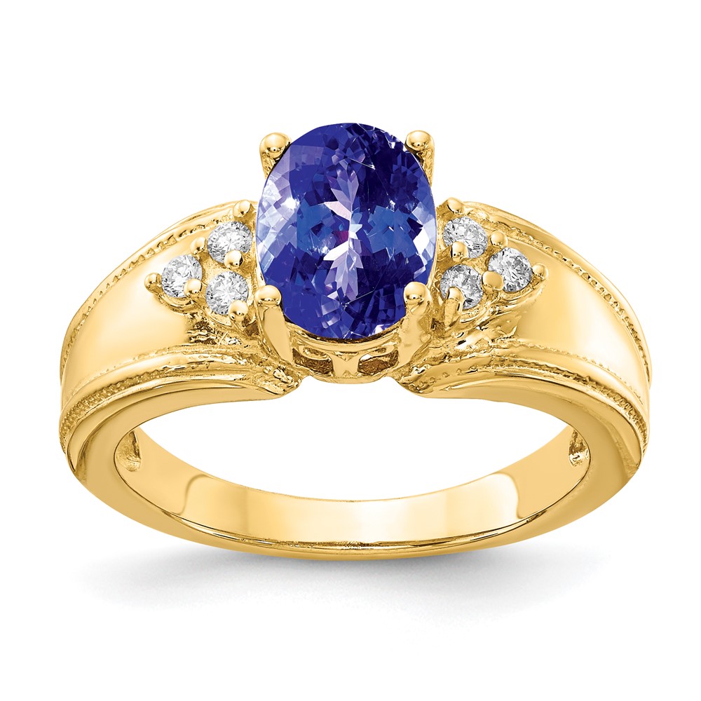 14K Yellow Gold 8x 6mm Oval Tanzanite and 0.10 Carat AA Diamond Ring