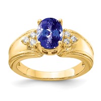 14K Yellow Gold 8x 6mm Oval Tanzanite and 0.10 Carat AA Diamond Ring view 1