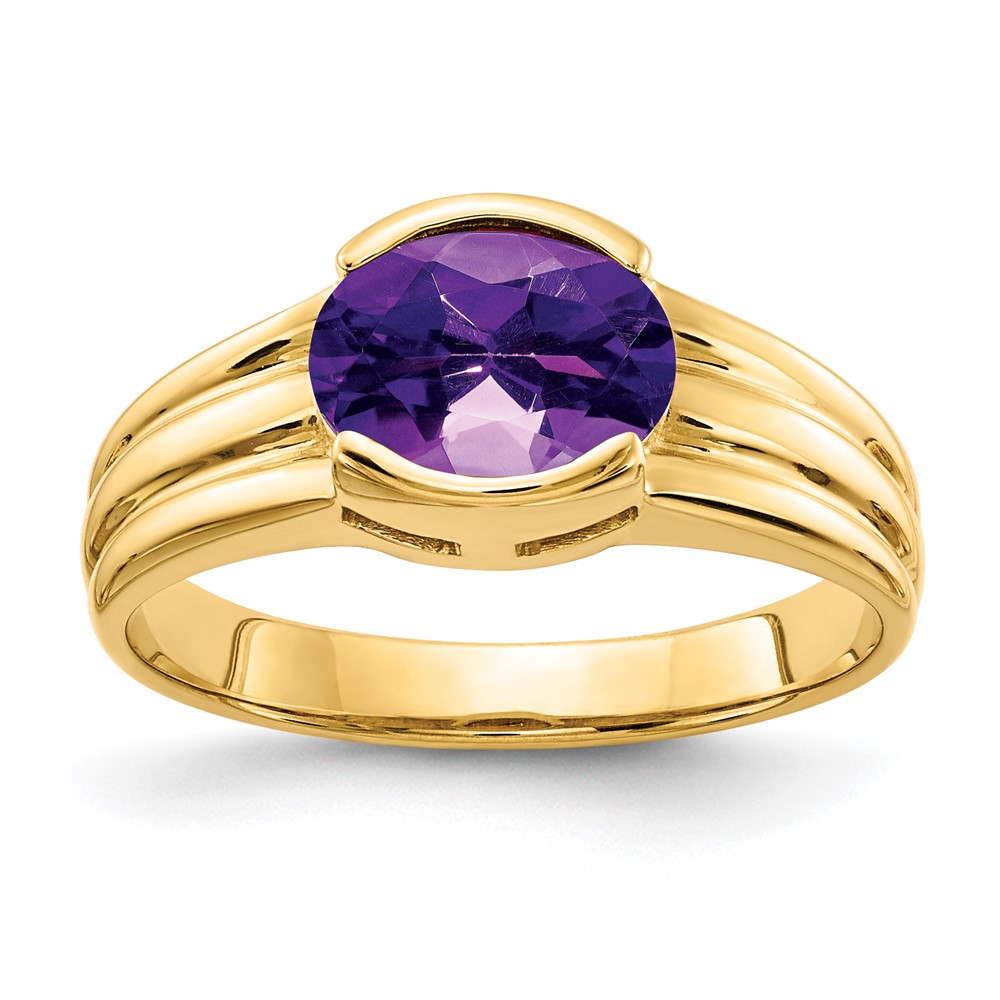 14K Yellow Gold 8x 6mm Oval Amethyst East-West Ring