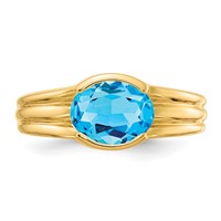 14K Yellow Gold 8x 6mm Oval Blue Topaz Ring view 4