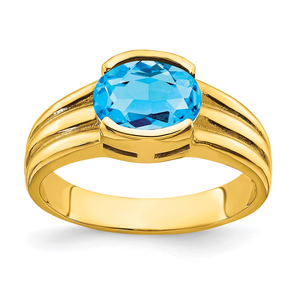 14K Yellow Gold 8x 6mm Oval Blue Topaz Ring