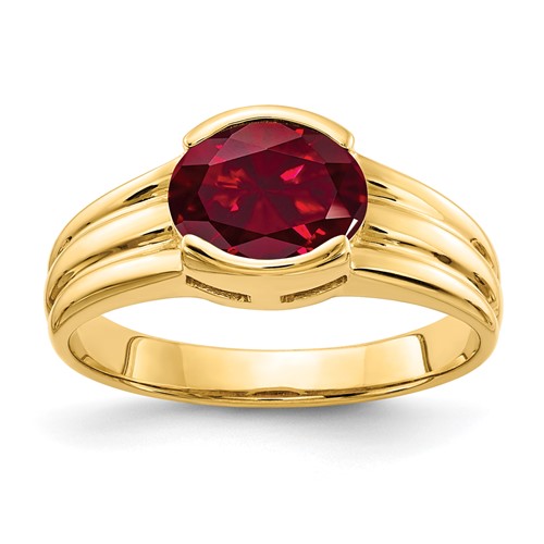 14K Yellow Gold 8x 6mm Oval Lab-Created Ruby East-West Ring