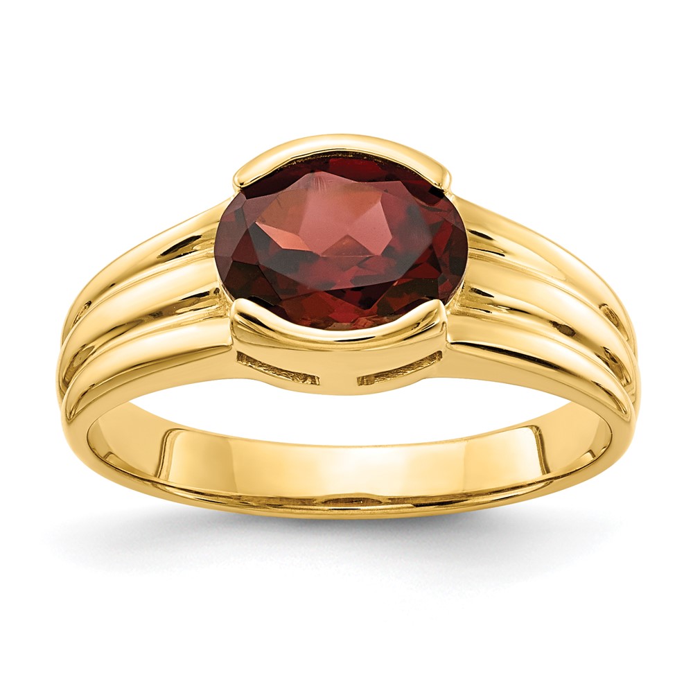 14K Yellow Gold 8x 6mm Oval Garnet East-West Ring