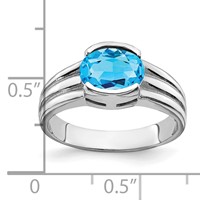 14K White Gold 8x6mm Oval Blue Topaz Ring view 2